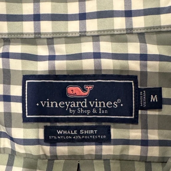 Vineyard Vines Men's Green, Blue and White Whale Checkered Shirt - Picture 2 of 2